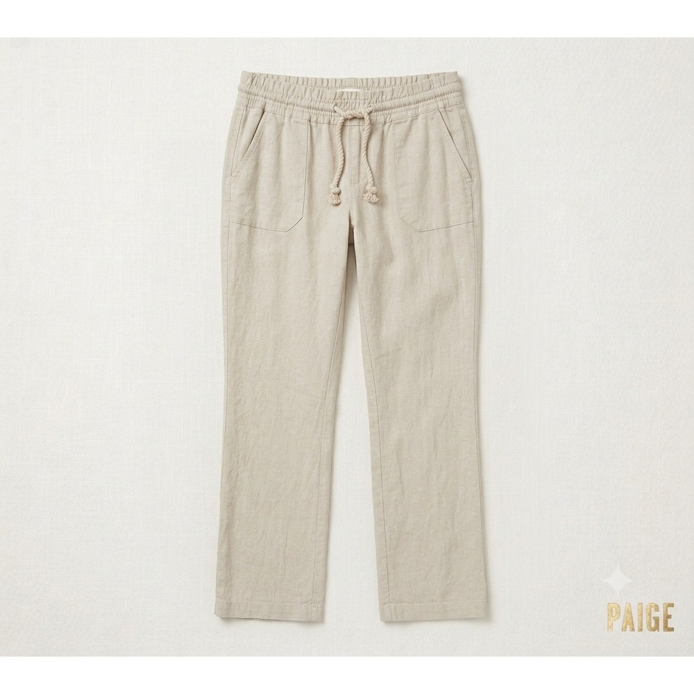 Roxy Oceanside Linen Blend Smocked Waist Drawstring Pants Oatmeal Beige Small